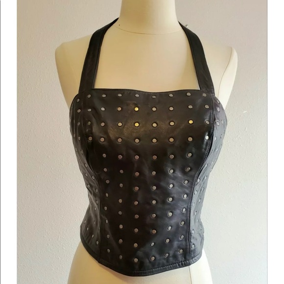 HARLEY DAVIDSON LEATHER STUDDED HALTER BUSTIER - Picture 3 of 12